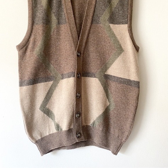 Vintage Leeds 100% Patterned Lambs Wool Oversized Grandpa Vest Medium - Picture 6 of 9
